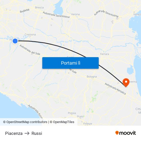 Piacenza to Russi map