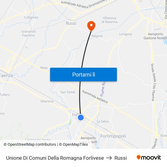 Unione Di Comuni Della Romagna Forlivese to Russi map