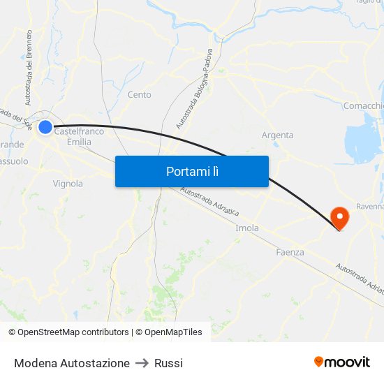 Modena  Autostazione to Russi map