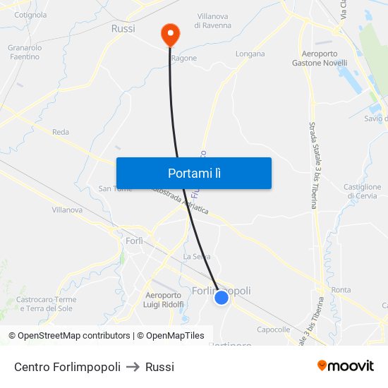 Centro Forlimpopoli to Russi map