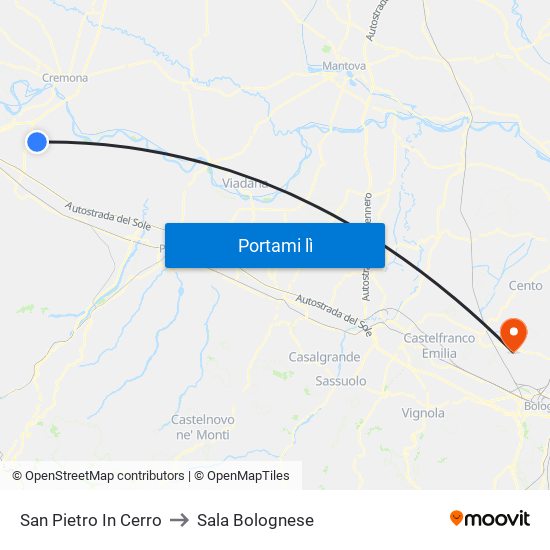 San Pietro In Cerro to Sala Bolognese map