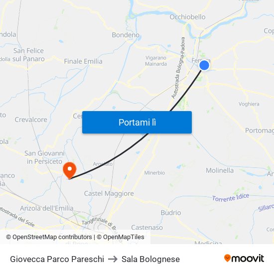 Giovecca Parco Pareschi to Sala Bolognese map