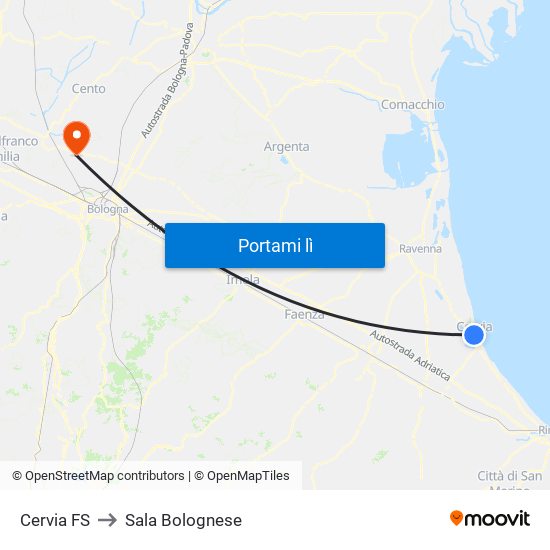 Cervia FS to Sala Bolognese map