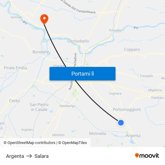 Argenta to Salara map
