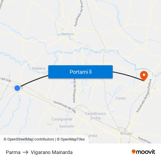 Parma to Vigarano Mainarda map
