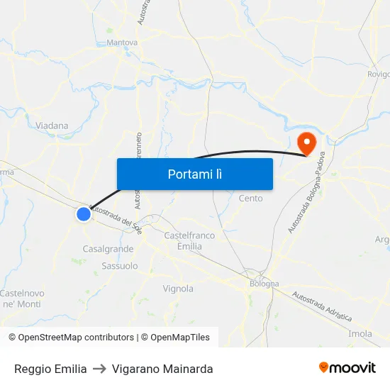 Reggio Emilia to Vigarano Mainarda map