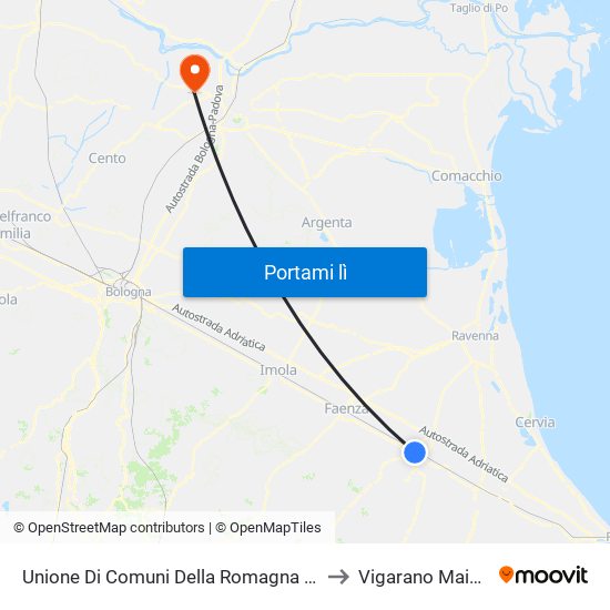 Unione Di Comuni Della Romagna Forlivese to Vigarano Mainarda map