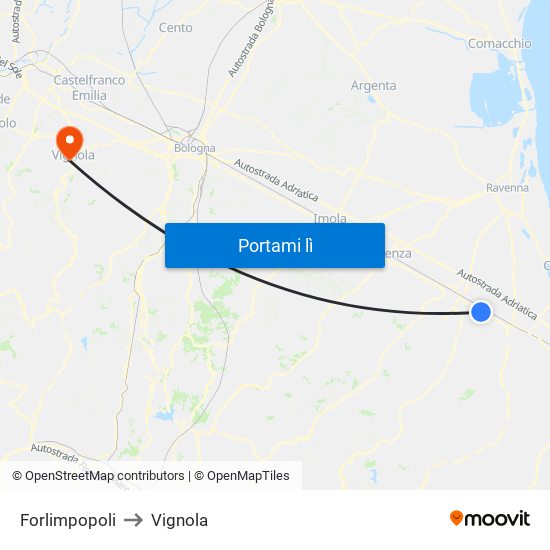 Forlimpopoli to Vignola map