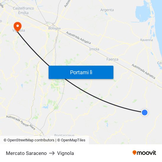 Mercato Saraceno to Vignola map