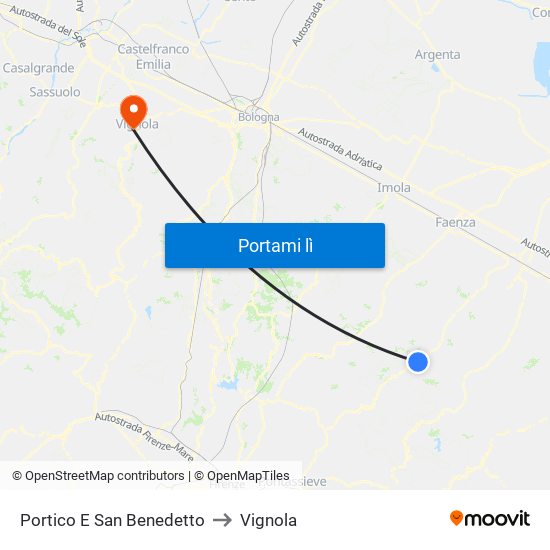 Portico E San Benedetto to Vignola map