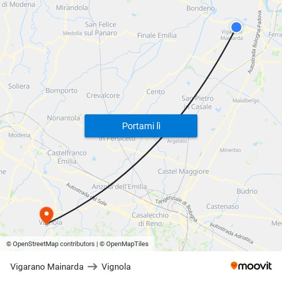 Vigarano Mainarda to Vignola map