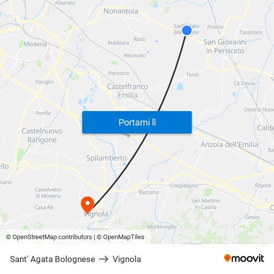 Sant' Agata Bolognese to Vignola map