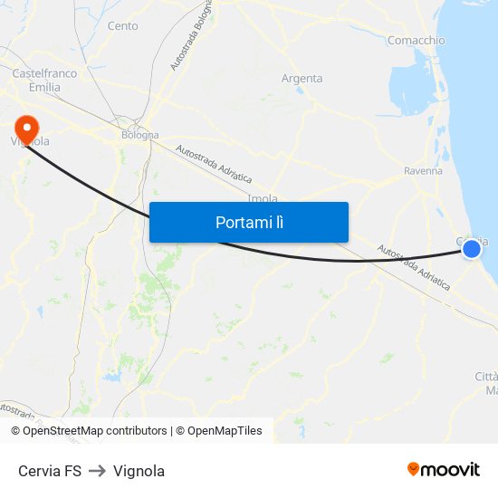 Cervia FS to Vignola map