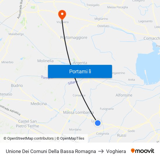 Unione Dei Comuni Della Bassa Romagna to Voghiera map