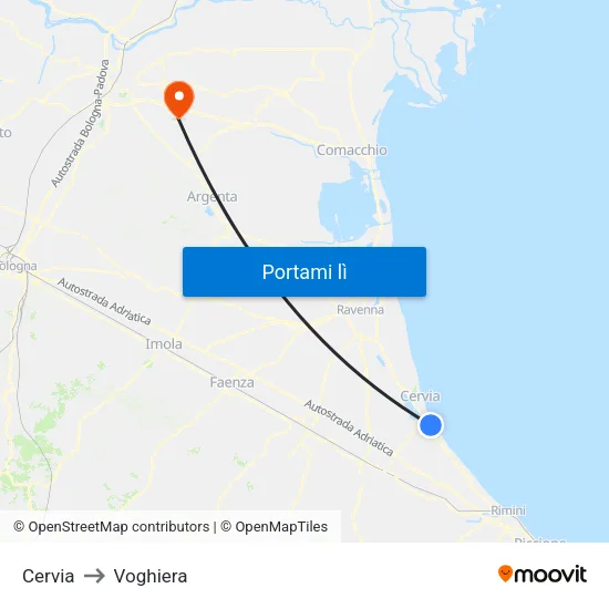 Cervia to Voghiera map
