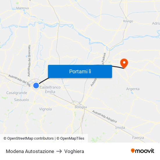 Modena  Autostazione to Voghiera map