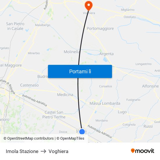 Imola Stazione to Voghiera map