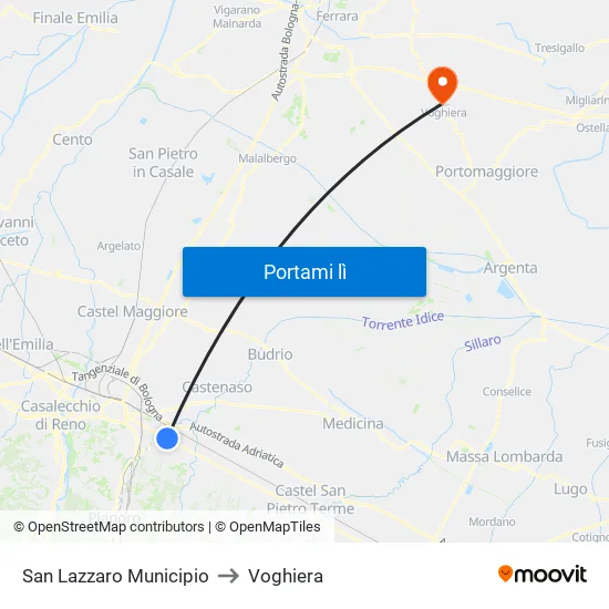 San Lazzaro Municipio to Voghiera map