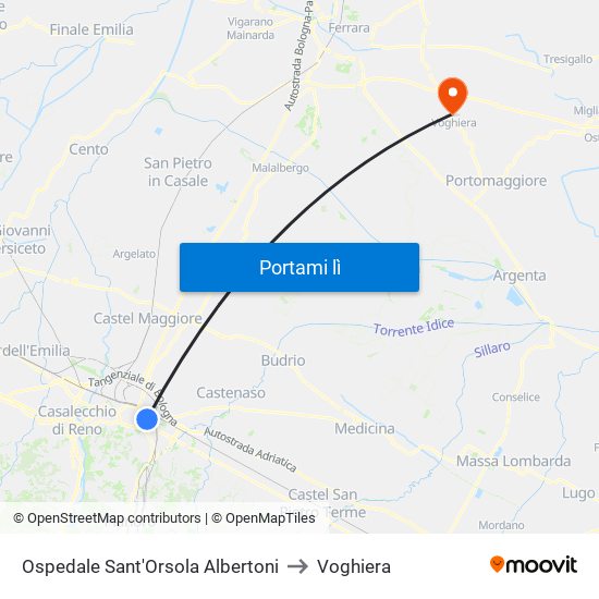 Ospedale Sant'Orsola Albertoni to Voghiera map