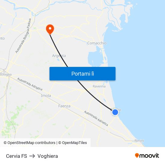 Cervia FS to Voghiera map