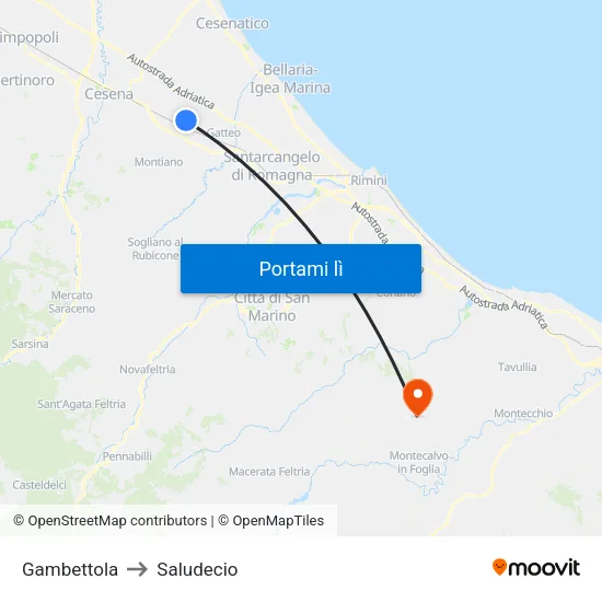 Gambettola to Saludecio map