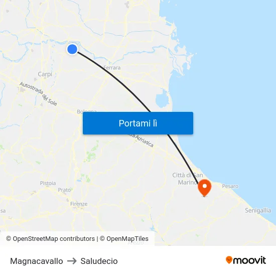 Magnacavallo to Saludecio map