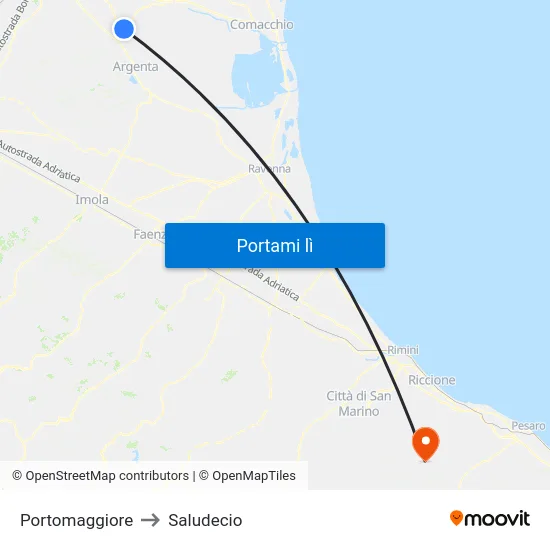 Portomaggiore to Saludecio map