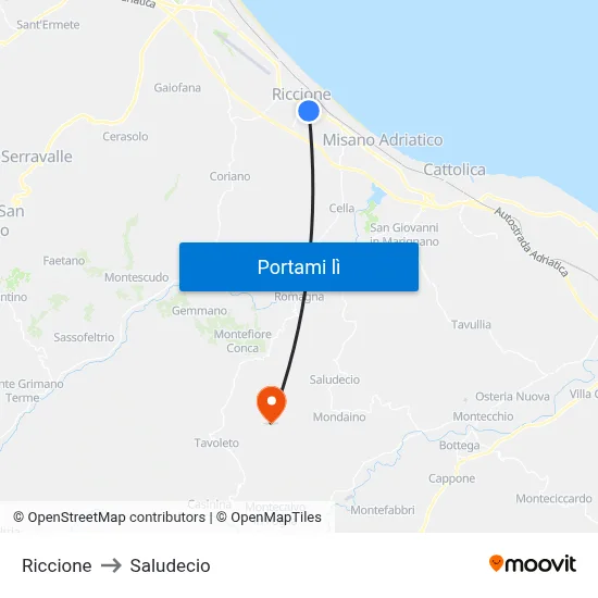 Riccione to Saludecio map