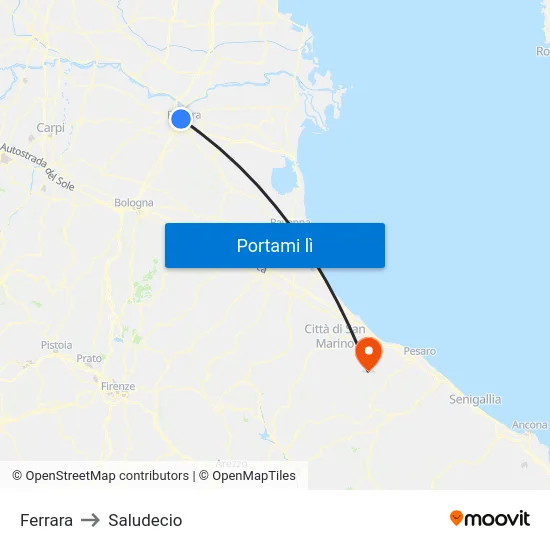 Ferrara to Saludecio map