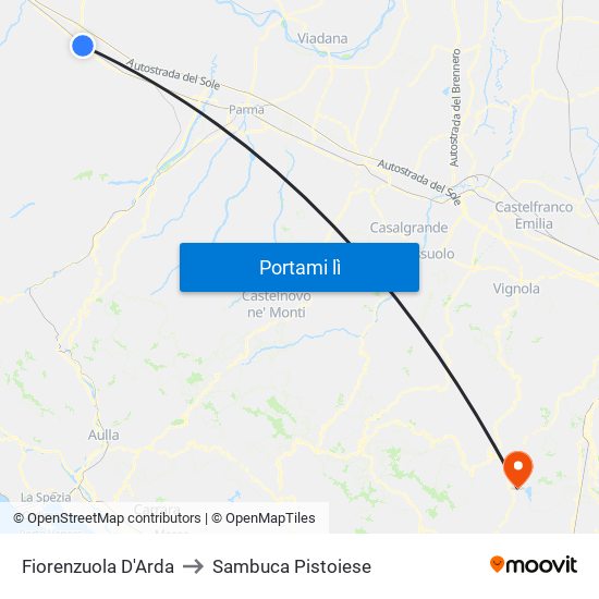 Fiorenzuola D'Arda to Sambuca Pistoiese map