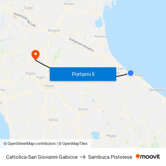 Cattolica-San Giovanni-Gabicce to Sambuca Pistoiese map