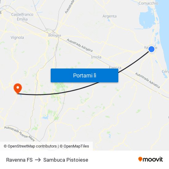 Ravenna FS to Sambuca Pistoiese map
