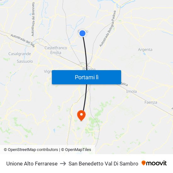 Unione Alto Ferrarese to San Benedetto Val Di Sambro map