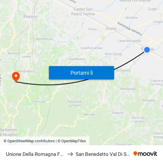 Unione Della Romagna Faentina to San Benedetto Val Di Sambro map