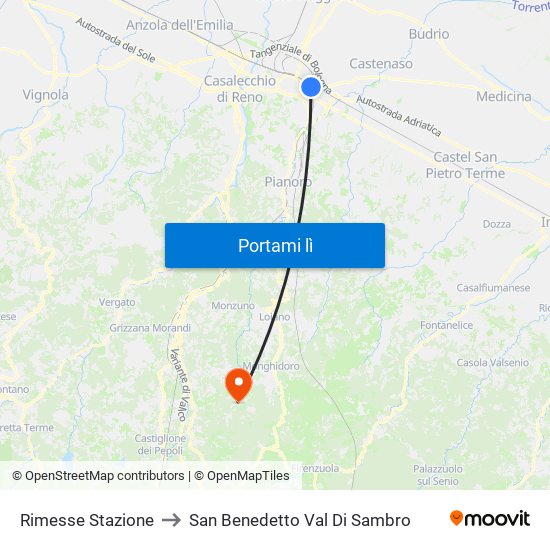 Rimesse Stazione to San Benedetto Val Di Sambro map