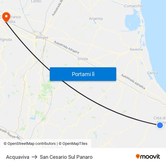 Acquaviva to San Cesario Sul Panaro map