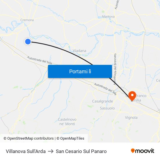 Villanova Sull'Arda to San Cesario Sul Panaro map