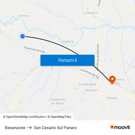 Besenzone to San Cesario Sul Panaro map