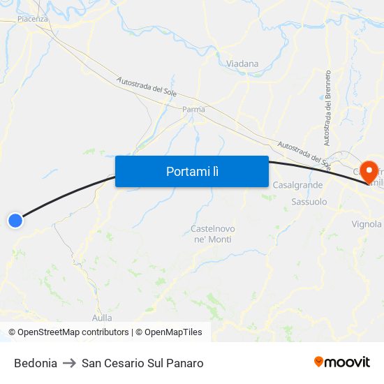 Bedonia to San Cesario Sul Panaro map