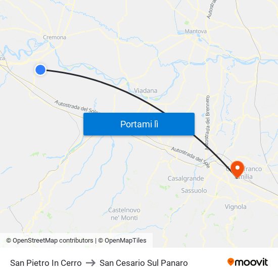 San Pietro In Cerro to San Cesario Sul Panaro map