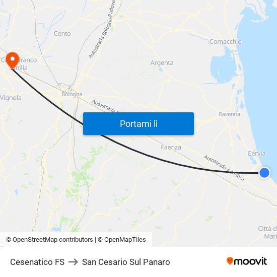 Cesenatico FS to San Cesario Sul Panaro map