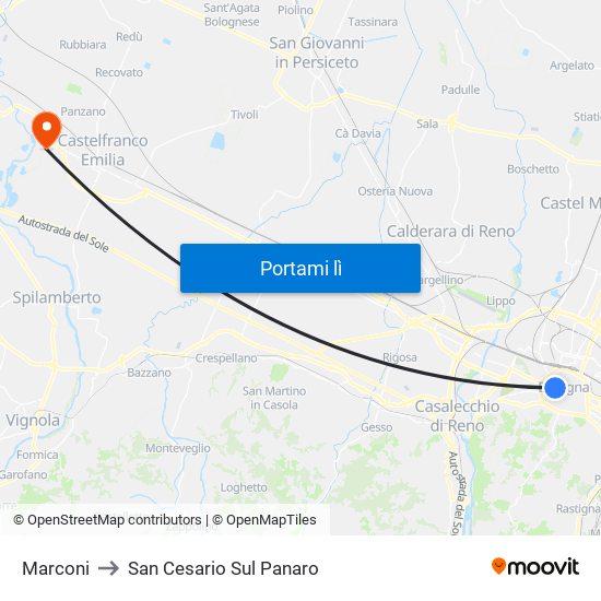 Marconi to San Cesario Sul Panaro map