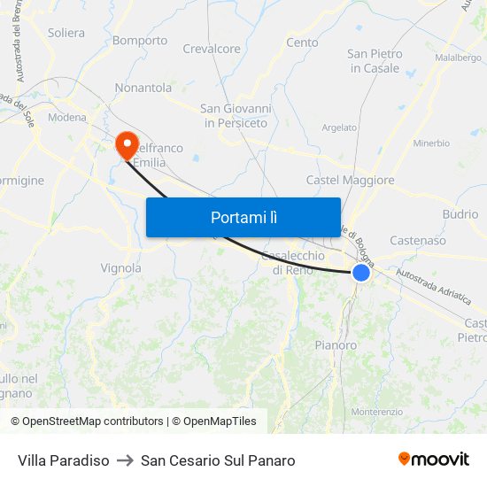 Villa Paradiso to San Cesario Sul Panaro map