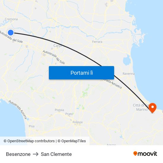 Besenzone to San Clemente map