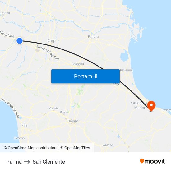 Parma to San Clemente map