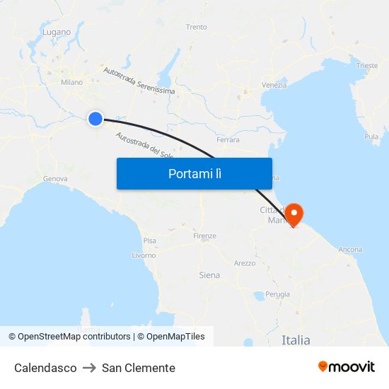 Calendasco to San Clemente map