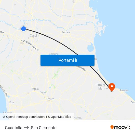 Guastalla to San Clemente map