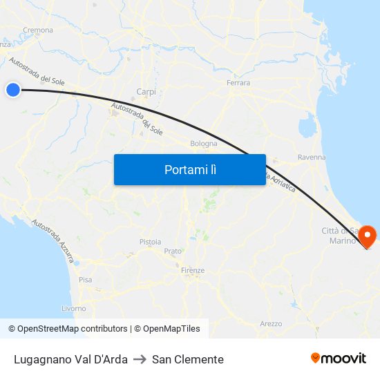Lugagnano Val D'Arda to San Clemente map