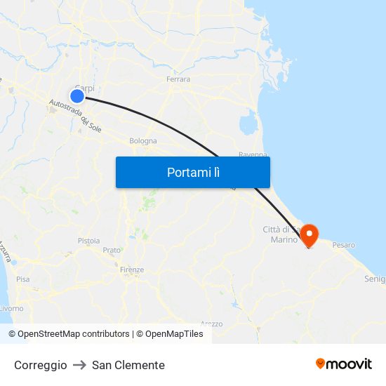 Correggio to San Clemente map