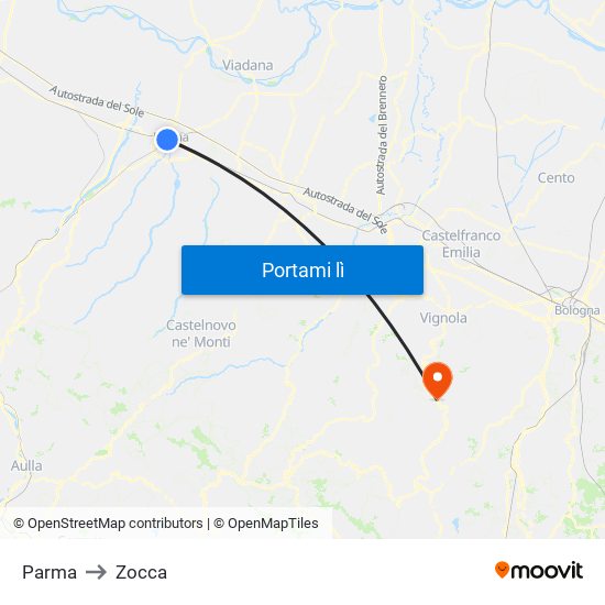 Parma to Zocca map